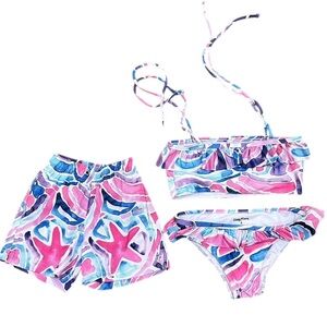 Kiddy Flower Starfish Print Bikini Set & boy shorts Pink, purple & Blue sz 6
